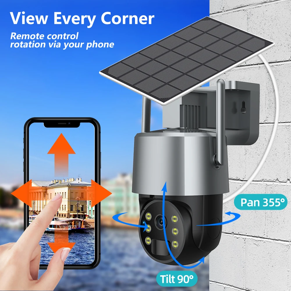 5MP TUYA Solar Camera WIFI Outdoor Solar Powered Security Camera Color Night Vision PIR Motion Sensor Light Wireless PTZ Camera