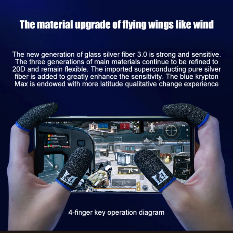 

Finger Sleeve For Preventing Sweat In Esports Mobile Games Blue Krypton MAX Finger Set Anti Slip, Lightweight And Breathable