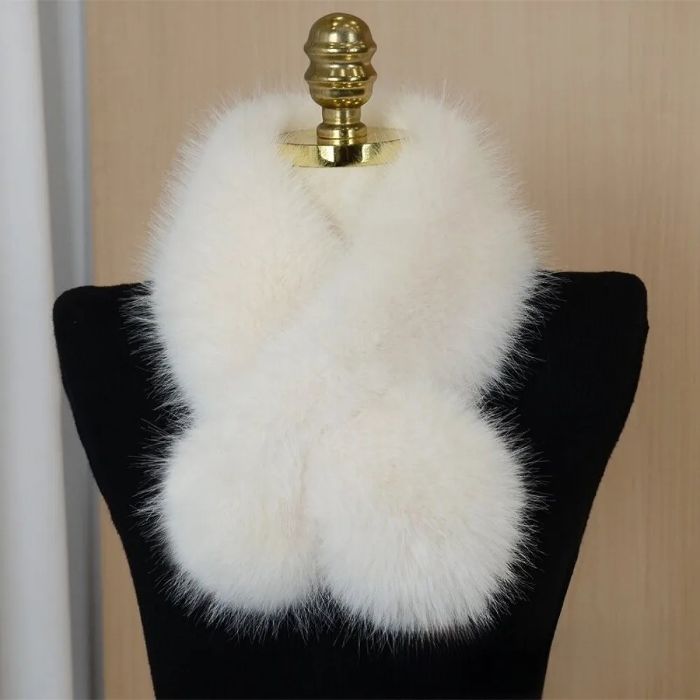 Outdoor Soft Faux Fur Scarf Warm Winter Cross Scarf Thicken Fake Fox Hair Fluffy Neck Warmer Women Girls