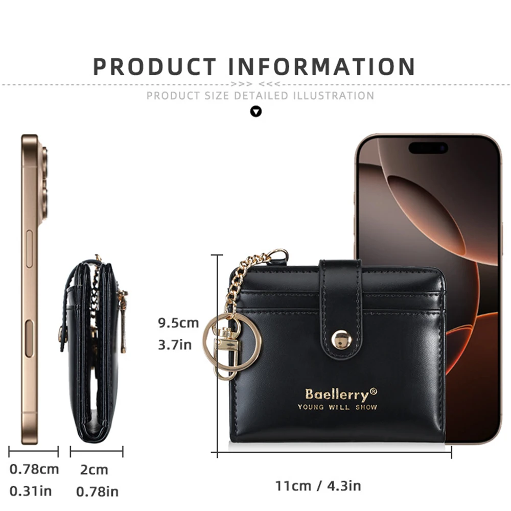 Multifunctional Zipper Coin Purse, Can Hold Coins, Banknotes, Credit Cards, with Chain, Id Storage Bag, Compact Travel Essential