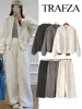 TRAFZA Women's 2-piece Retro Solid Color Zipper Bomber Jacket Sweatshirt + High-waisted Lace-up Women's Loose Velvet Pants Suit 1