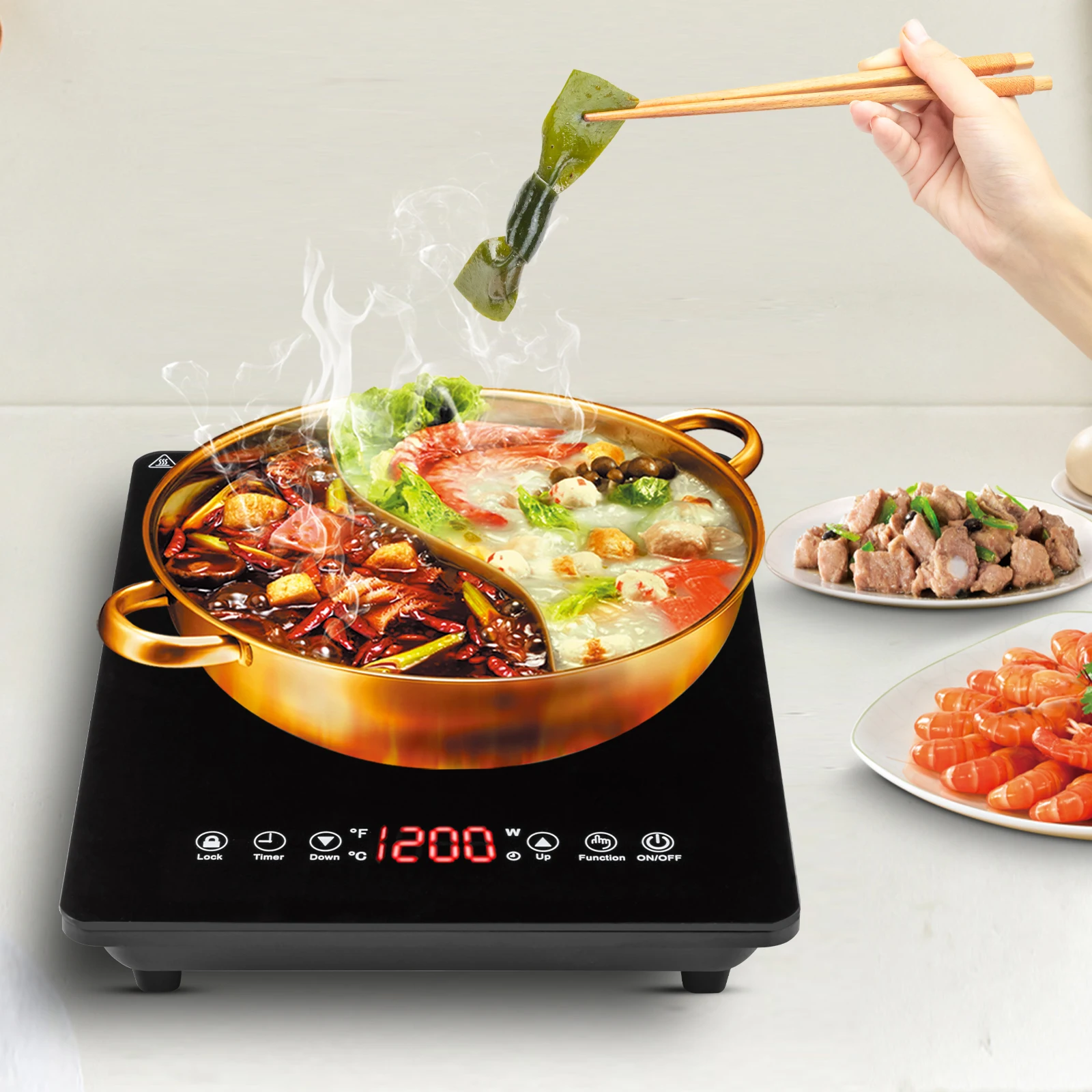 1800W Black Portable Induction Cooktop,Single Electric Cooktops Countertop Stove With 9 Temperature & Power Levels for Kitchens