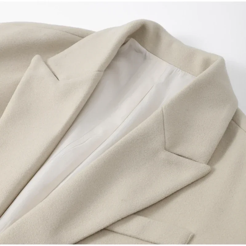 Abrigo largo de lana con borlas para mujer, chaqueta holgada de manga larga con solapa y botonadura sencilla, color marrón, primavera 2025