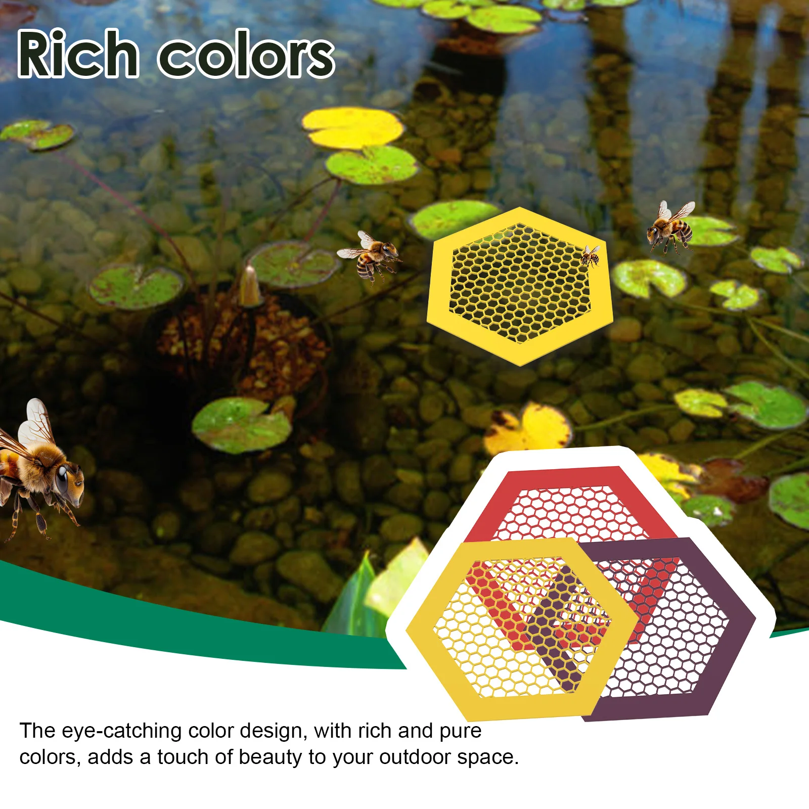 3 Pcs Floating Bee Island Waterer Acrylic Bee Waterer Colorful Watering Cups Hexagonal Structure Watering Station