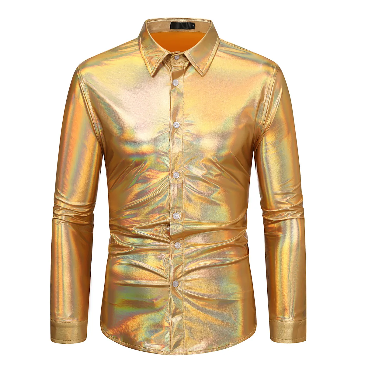 

#4659 Singer Dance Wear Night Club Performance Wear Shinny Surface Streetwear Long Sleeve Shirt Men Turn-down Collar Euro Size