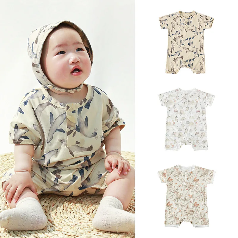 Baby Jumpsuit Summer New Short-sleeved Cute and Comfortable Men and Women Baby Cotton One-piece Pajamas Crawling Clothes