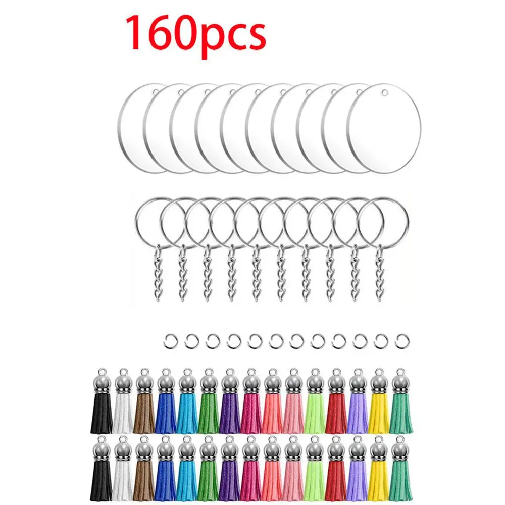 160PCS Acrylic Blank Keychains for Vinyl kit Clear Acrylic Disc Charms Key  Chains Jump Ring for DIY Craft Ornament Painting