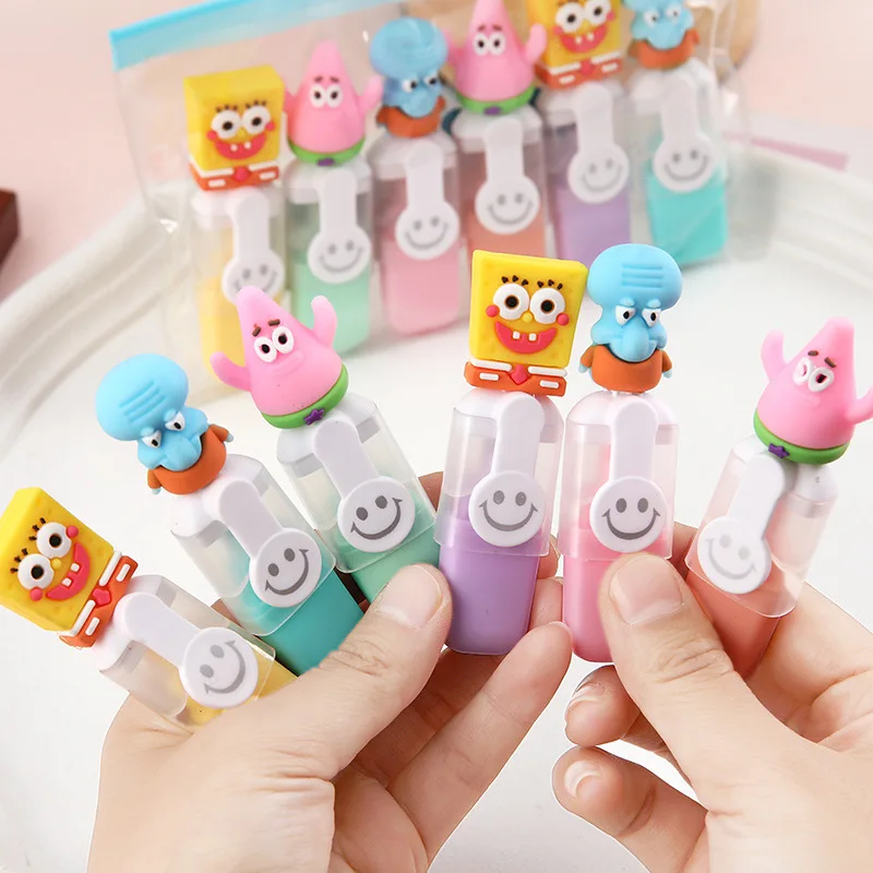 6pcs Spongebob Squarepants Bagged Mini Highlighter Cartoon 6color Diy Handbook Pen Student Marker Supplies Stationery