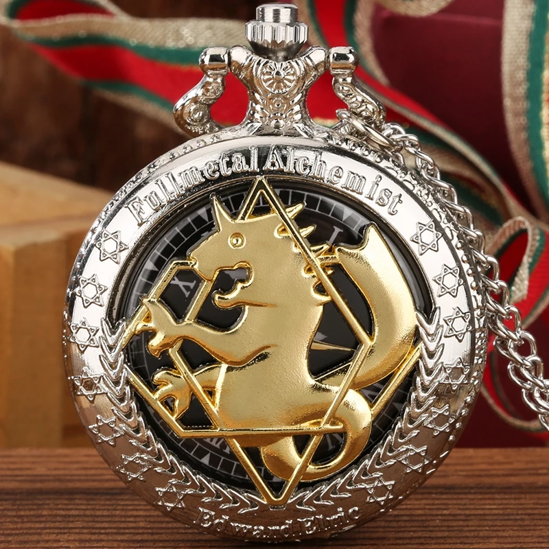 Retro Silber/Bronze Ton Fullmetal Alchemist Taschenuhr Cosplay Edward Elric Anime Design Junge Anhänger Halskette Kette Beste Geschenk