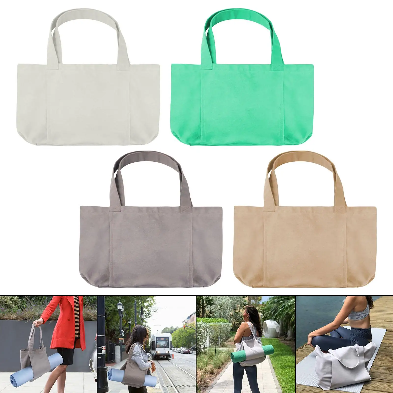 Canvas Tote Bag with Yoga Mat Carrier Shoulder Bag for Office, Workout, Pilates, Travel, Beach and Gym