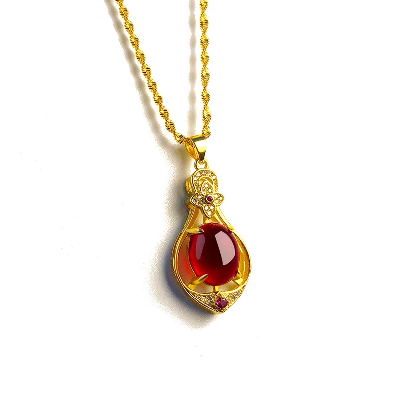 Collier Pendentif Goutte En Cristal Rouge Plaqué Or 750 - Neuf Avec étiquettes - Femme