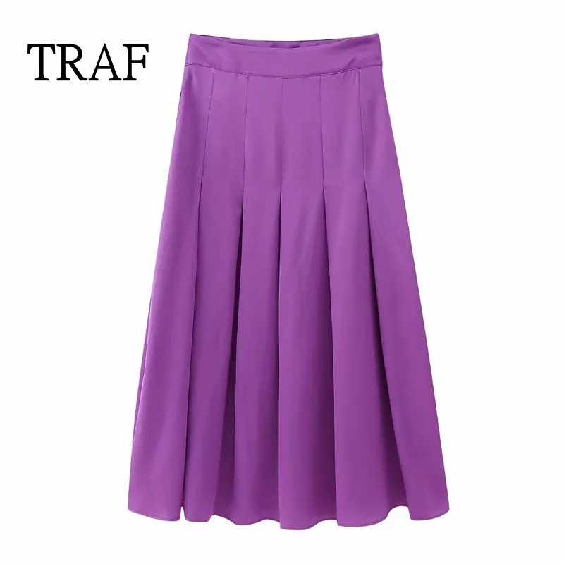 

TRAF Purple Long Skirt Women 2023 Fashion High Waist Midi Pleated Skirts Summer Korean style Vacation Skirts For Women Clothing