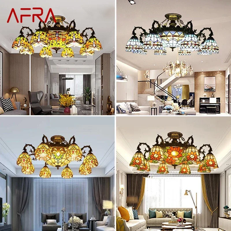 

AFRA Tiffany European Living Room PendantLamp Vintage Creative Color Glass restaurant Bedroom Hotel Villa Chandelier