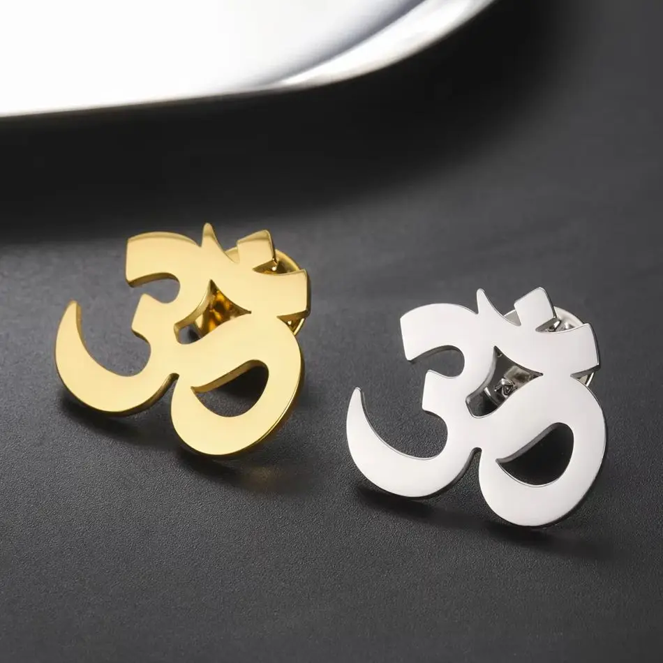 Dawapara Sanskrit Symbol Om Aum Ohm Brosche Yoga Schmuck Hindu Spirituelles Amulett Edelstahl Anstecknadeln