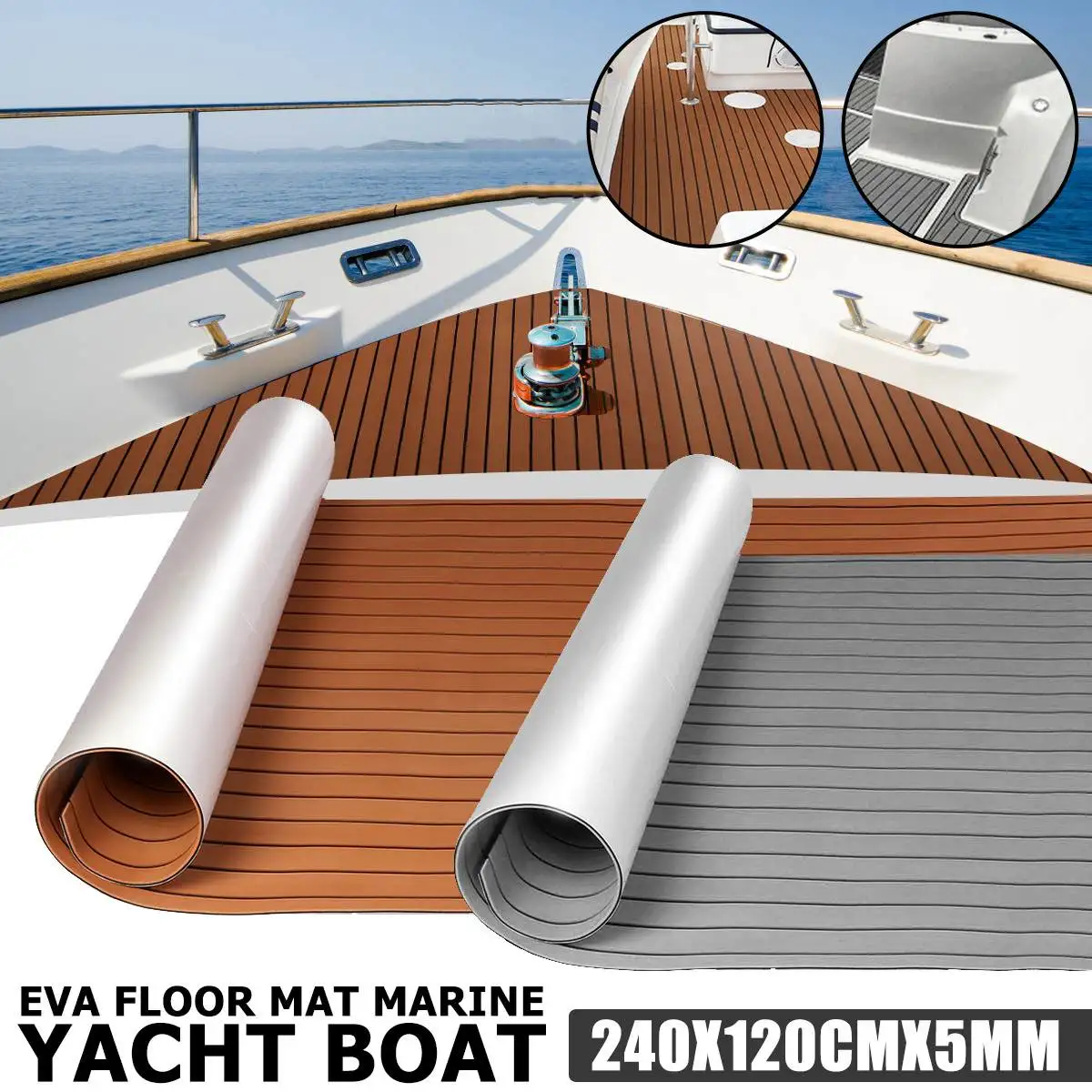 

Self-Adhesive EVA Foam Decking Sheet Faux Teak Synthetic Boat Marine 2400mm Flooring Sheets Anti-Skid Brown Gray Black Striped