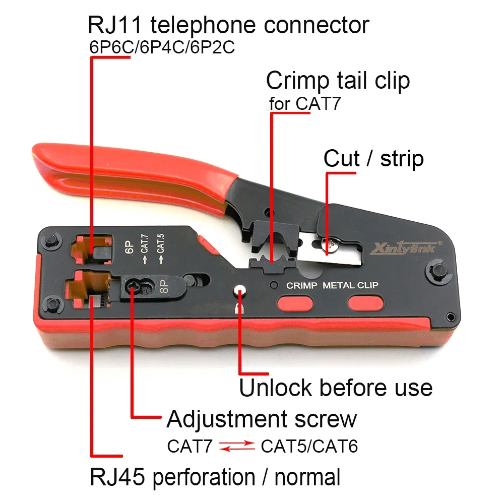 Nuovo 2024 CAT5 CAT6 CAT6A CAT7 CAT8 pinze a crimpare rj45 crimper strumento di rete spelafili cutter ethernet morsetto per cavi lan kit strip