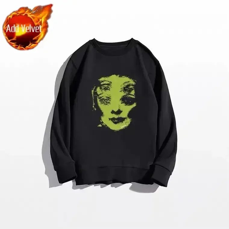 thumbnail image 1 of Ropa masculina Hip Hop Sudadera gráfica negra para hombre Jersey sin capucha Top suelto de invierno de una pieza Nuevo en estética S Diseñador, 1 of 5
