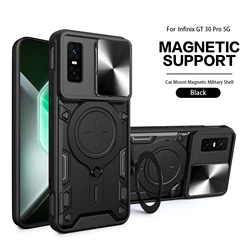 Durable Ring Stand Protective Case with Lens Shield for Infinix gt 30 (Black)
