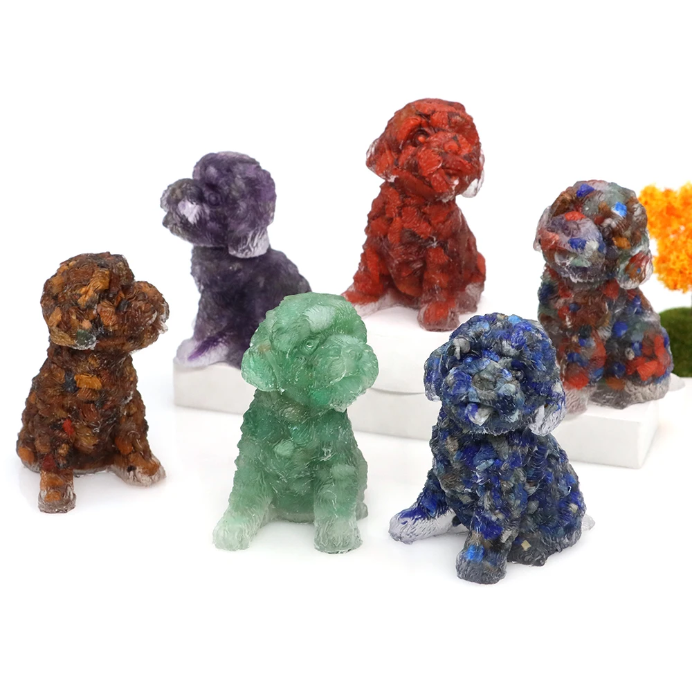 

65mm Dog Figurine Natural Crystal Gravel Stone Silica Mould Resin Home Decoration Crafts Reiki Healing Energy Animal Statue Gift