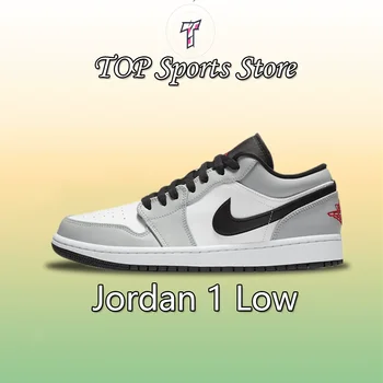 NIKE Air Jordan 1” Light Smoke Grey Synthetic Leather Anti-slip Wear-resistant Low Top Retro Basketball Shoes Men\'s Smoke Grey 1