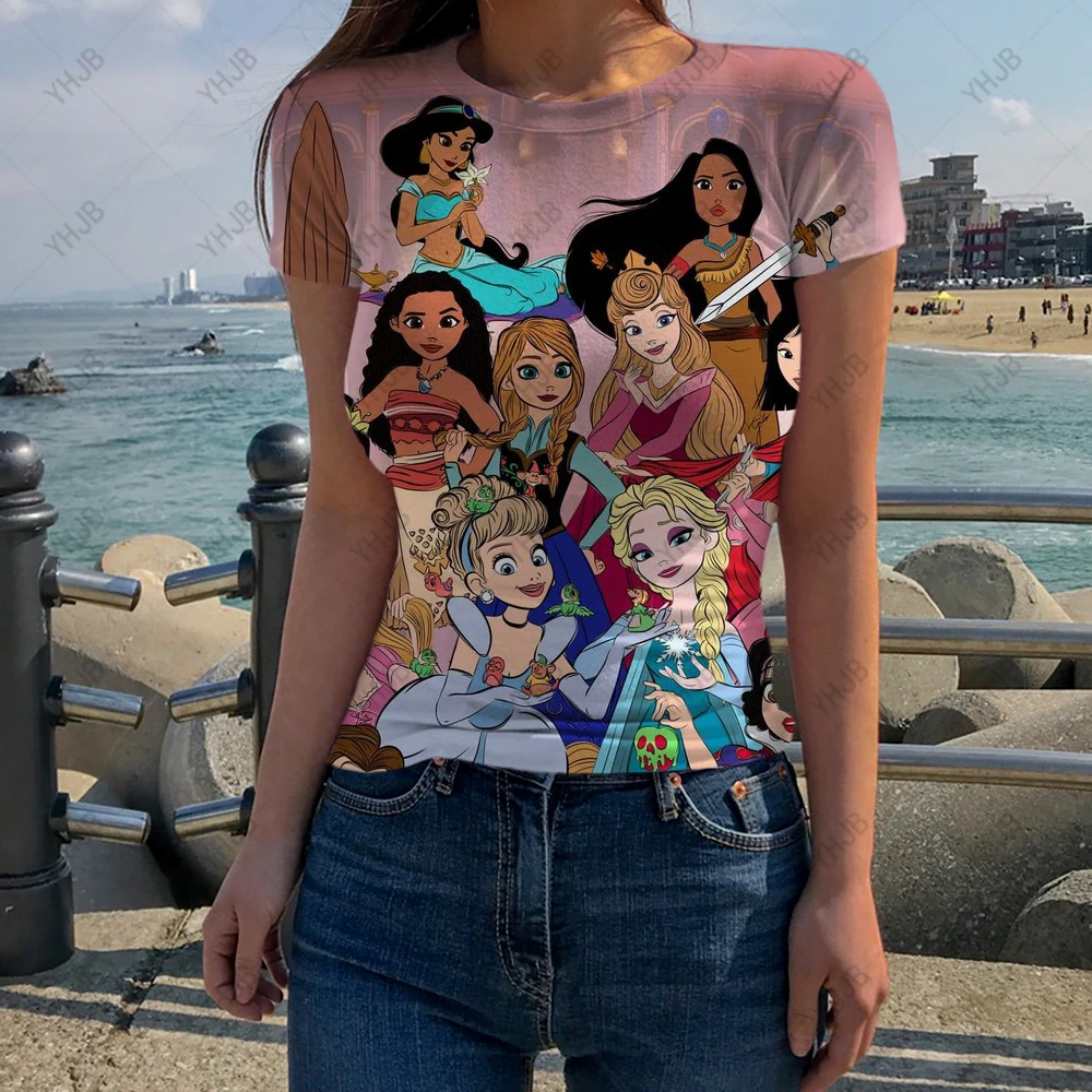 

Disney Princess Printed Women's T-shirt 2023 Fashion Sweet Style Cute Girl Clothes Summer Casual Vacation Women's T-shirt