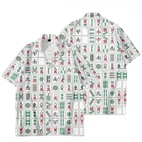 Hip Hop Mahjong Graphic Blouses Red Mah-jongg 3D Printe Shirts For Men Clothes Casual Short Sleeve Streetwear Male Boy Lapel Top 1
