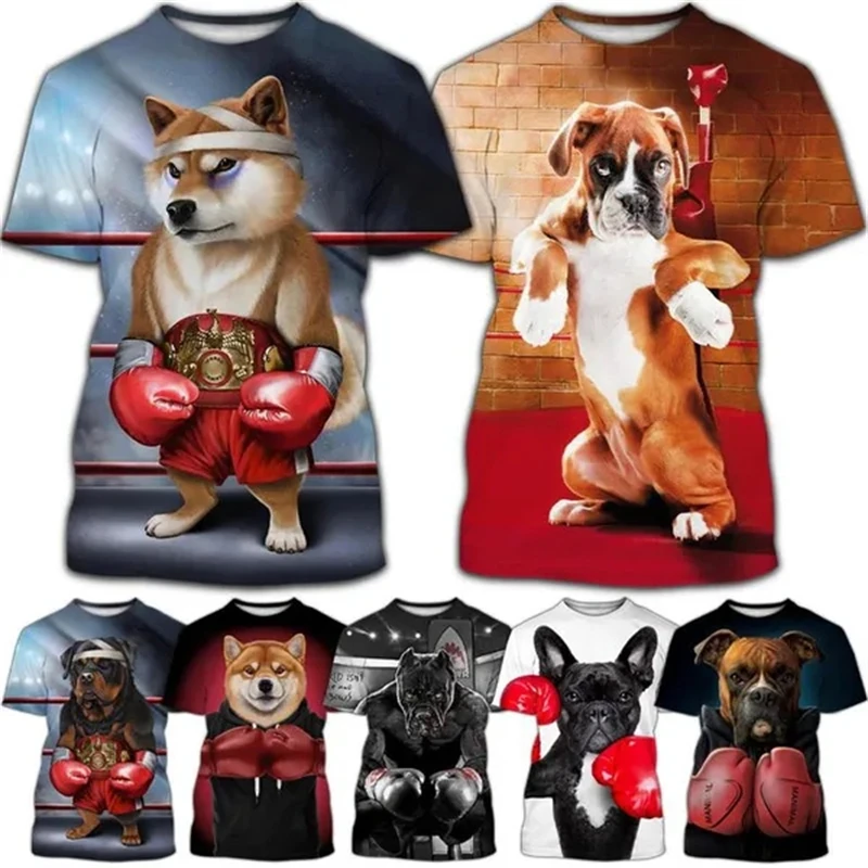 

Animal Boxing Dogs 3D Printed T Shirt Men Women Fashion Streetwear O-Neck Short Sleeve Tshirt Kids Boys Loose Tees Tops Male