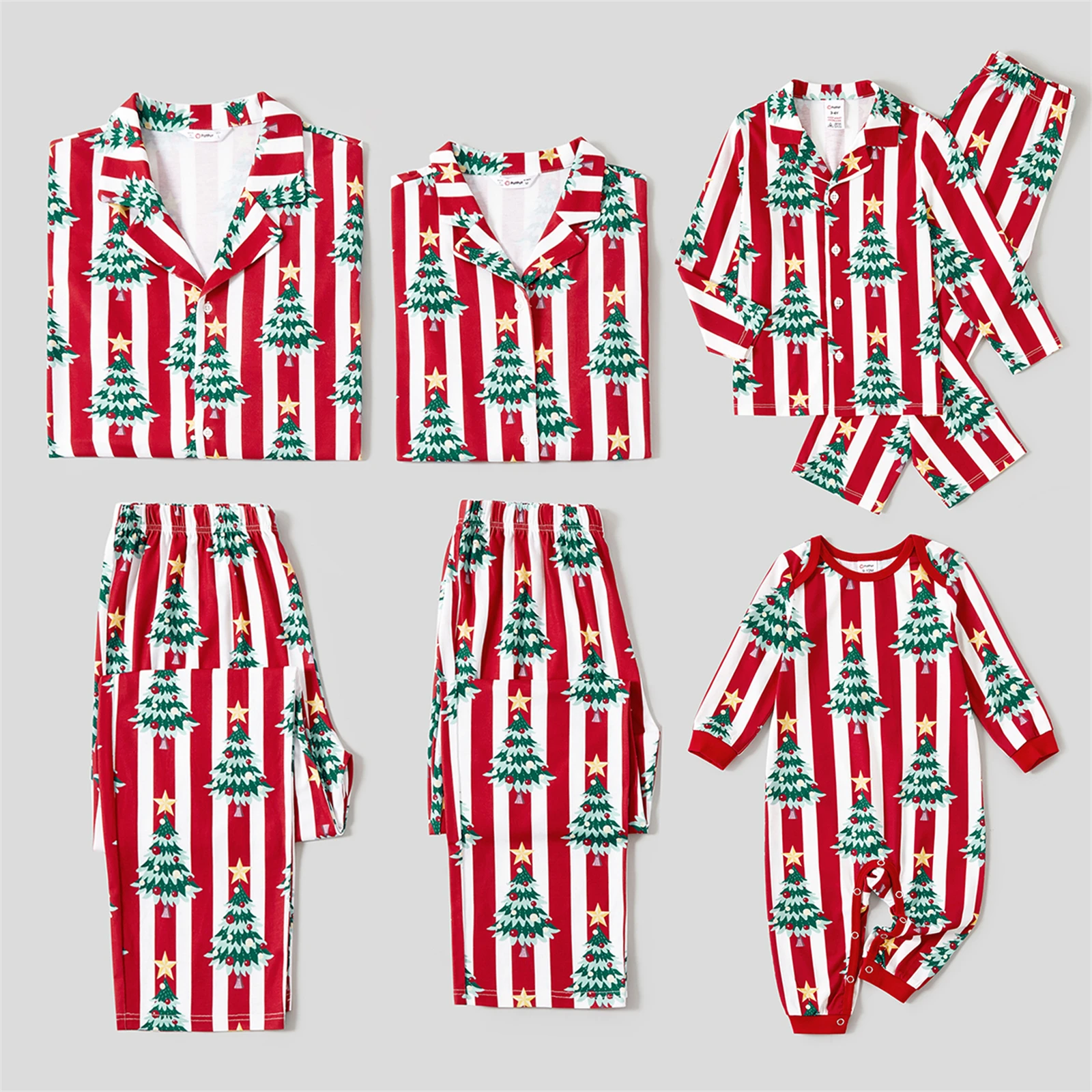 thumbnail image 4 of Conjuntos de pijamas de manga larga con estampado de árboles de Navidad a juego para toda la familia PatPat (resistentes al fuego), 4 of 5