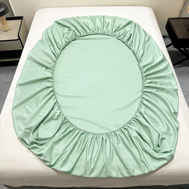 1 Piece Satin Fitted Sheet , Only Classic Luxury Silky Soft Bed Sheets  ,Solid Color , Summer Bed Sheet , Cool 5