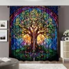 2pcs, spring summer Curtains Stained Glass Tree of Life Yarn Curtains 100% Polyester Room Decor for Room, Kitchen, Study, 2