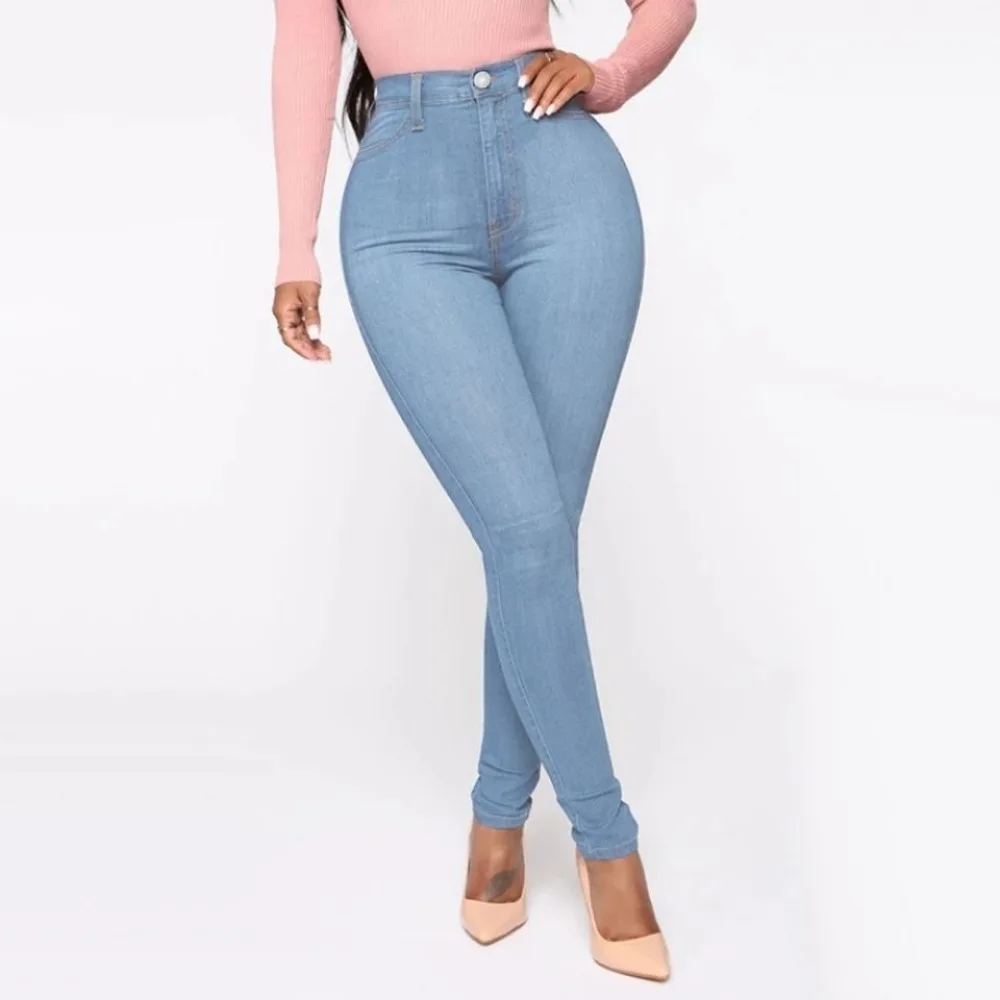 Plus Size Skinny High Waist Jeans Women Button Denim Pants Bodycon Autumn Streetwear Trousers Pencil Pants Chic Blue Clothing