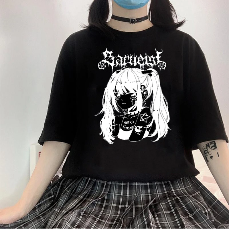 Harajuku Anime T shirt Da Donna Maglietta Oversize Allentata Abbigliamento  Femminile Top Grafico Estivo Per Maglietta Clothes| | - AliExpress