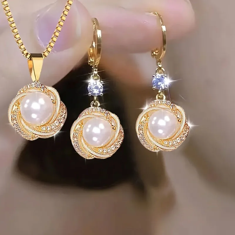 3pcs Shining Zircon Luxury Elegant Jewelry Sets for Women Trendy Versatile Necklace Earrings Party Jewelry Birthday Gifts