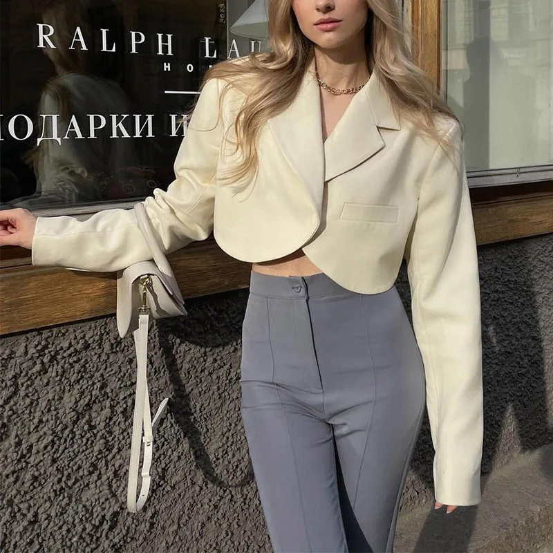 Autumn Winter Women Suits Out Wear Turn Down Collar Long Sleeve Crop Top Office Ladies Clothing Fashion Casual Solid Suit Coats