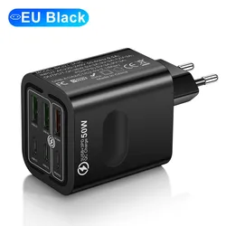 PowerPro 100W Multi - Port Fast Charger with EU/US/UK Plug Options - EU Plug Black