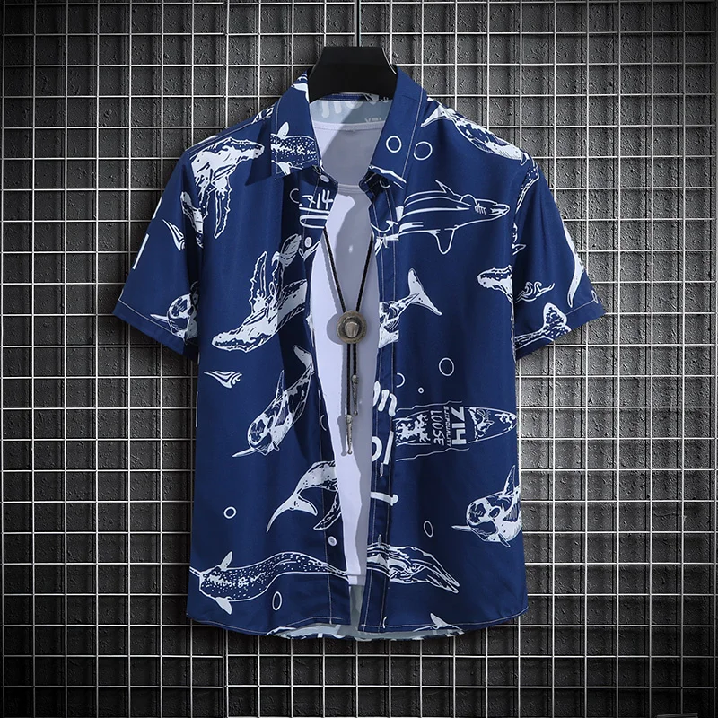 Summer Hawaiian Men's Short Sleeved Button Up Floral Fashion Shirt Man Casual Social Plant Element Oversized Streetwear Clothing 4