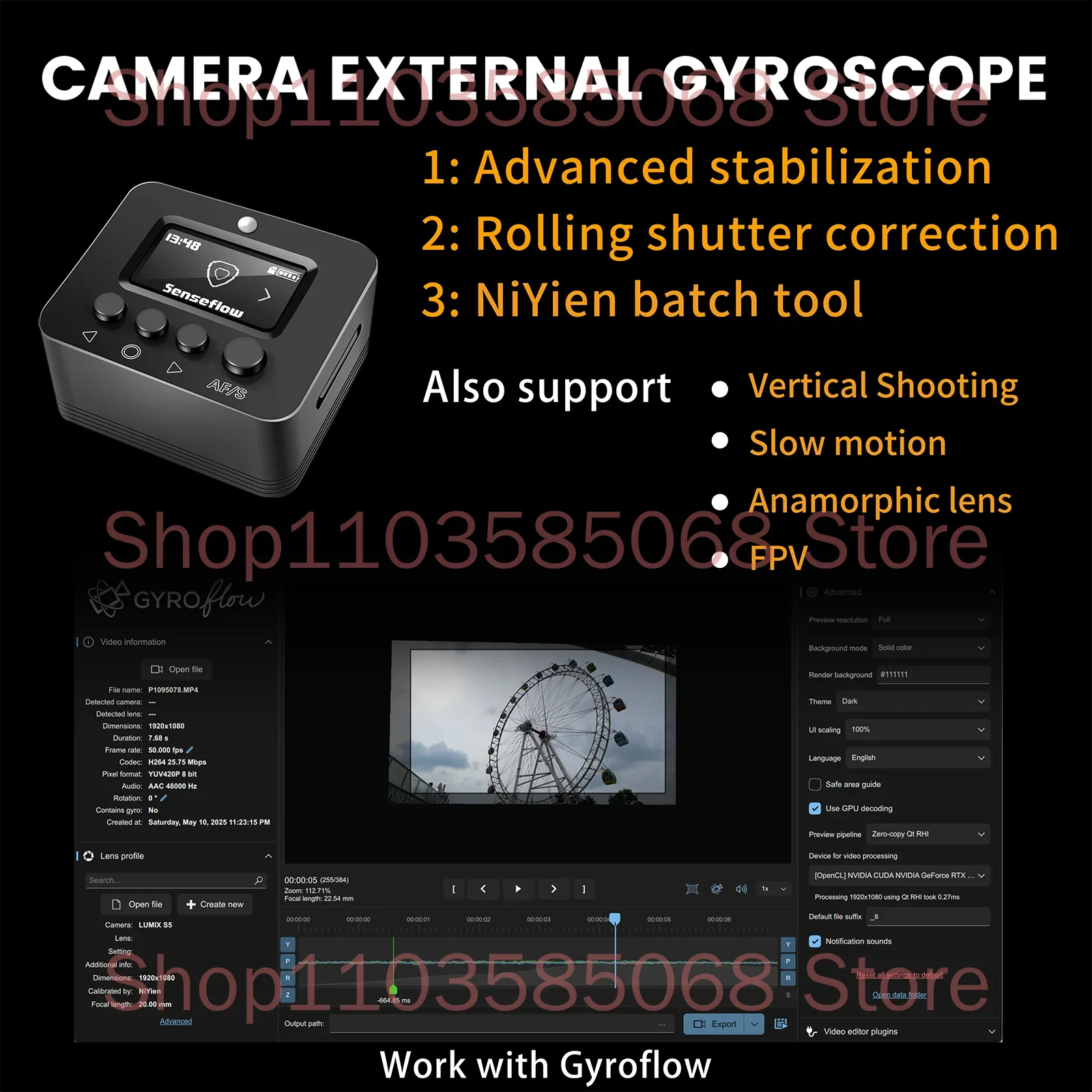 Stabilisateur Gyroscope NIYIEN pour Caméra Action fixé sous un drone FPV, prêt pour le vol.