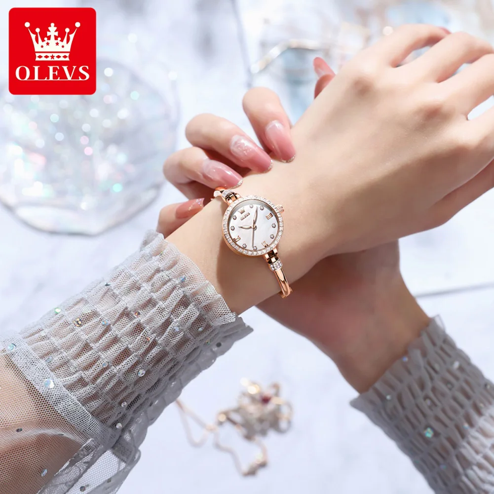 Women Watches OLEVS Bracelet Watch for Women Ultra Thin 8mm Luxury Fashion Quartz Wristwatch Diamond Dial Watch Gifts for Female