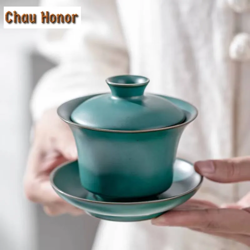 150ml Japanese Kiln Change Coarse Pottery Gaiwan Handmade Home Ceramic Sancai Cover Bowl Puer Kung Fu Tea Set Accessories Gifts