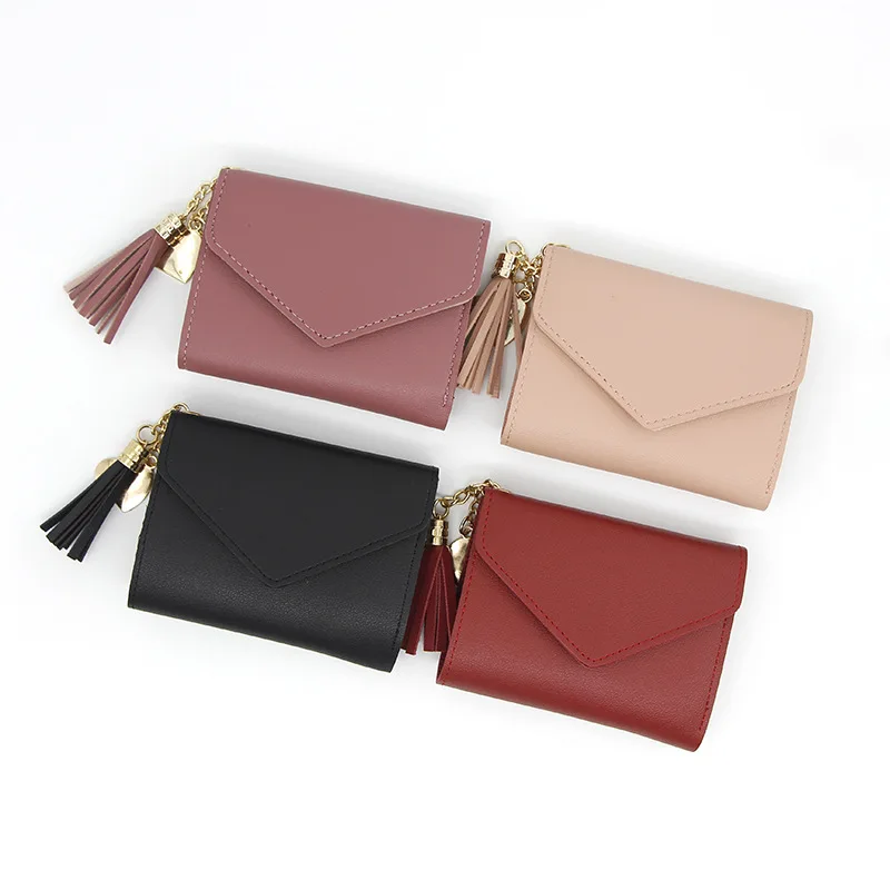 5PCS Women New Short Wallet Solid Color Fashion Thin Multi-card Money Clip PU Leather Bank Card Coin Collection Purse Wholesale
