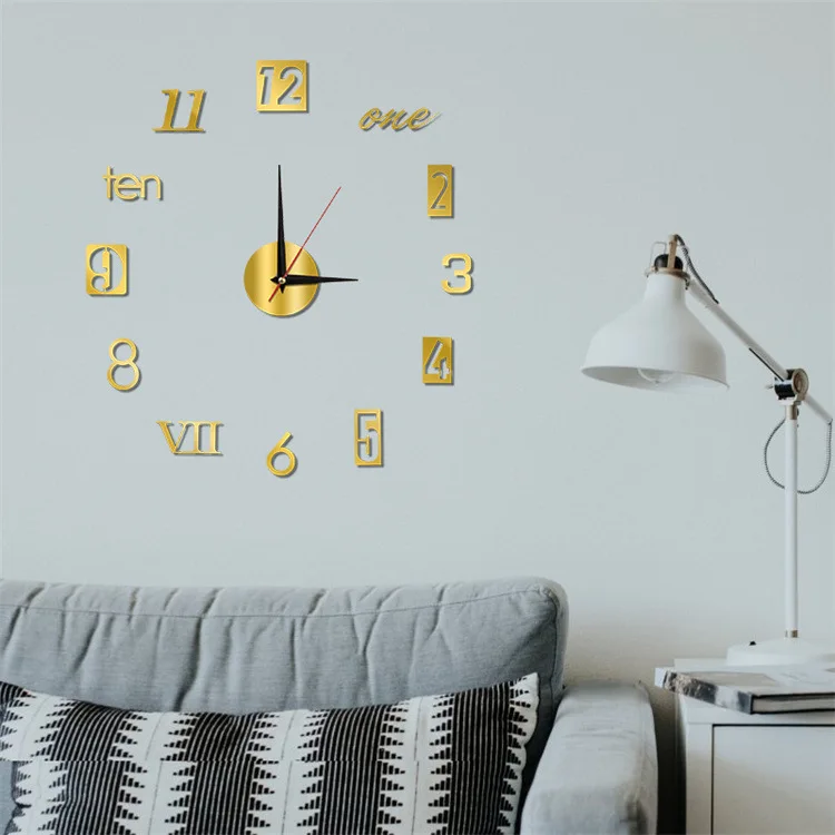 Simple  Modern Design Digital DIY Clock Silent Wall Clock Room Living Wall Decoration Home Decor Punch-Free Wall Sticker Clock