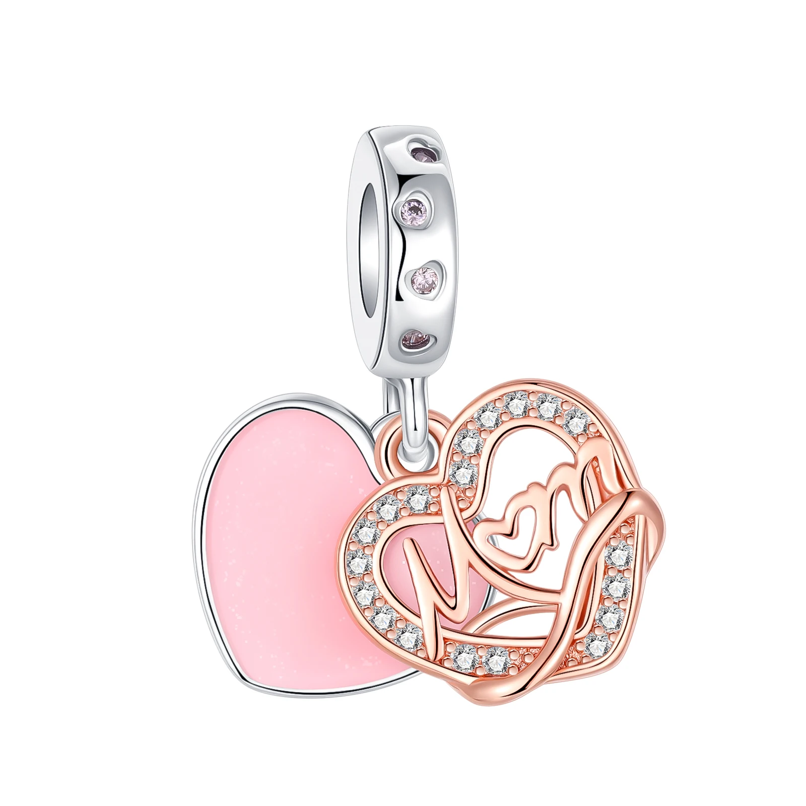 

925 Sterling Silver Love Mom Rose Gold Pendant Charm Fit Original Pandora Charms Bracelets Women DIY Jewelry Gift