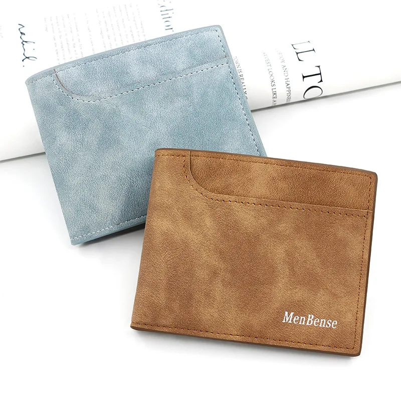 Purse Male Korean Frosted Men's Short Wallet PU leather Fashion Change Bag Large Capacity Multi card ID Bag Letter Men's Wallet