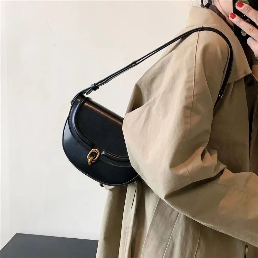 

PU Leather Saddle Bag Temperament Underarm Bag Fashion Design Shoulder Bag Korean Style Handbag Crossbody Bag Outdoor