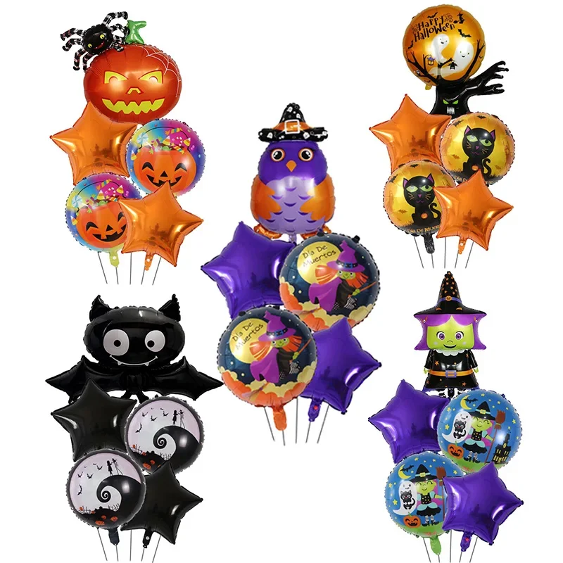 5Pcs Kürbis Geist Folie Helium Ballons Set Hexe Fledermaus Spinne Halloween Party Dekoration Kinder Aufblasbare Spielzeug Luft Globos Liefert