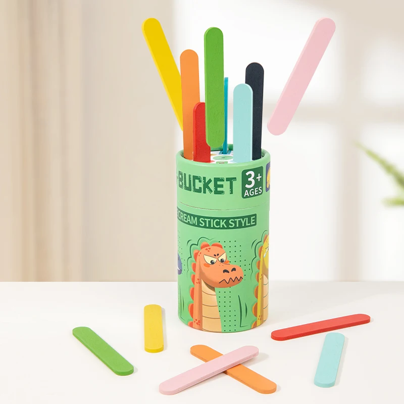 Kids Color Classification Cognition Cup Kindergarten Montessori Early Education Classification Bucket Colored Wooden Stick Toys 4