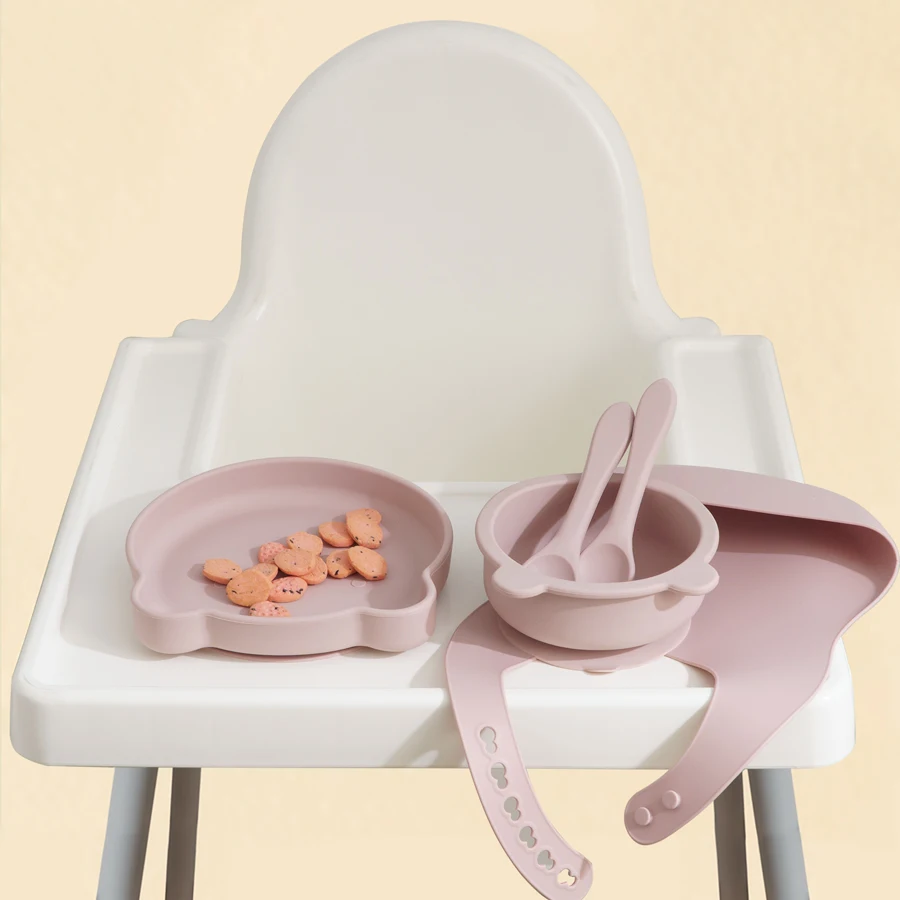 Mamaplan Baby Silicone Feeding Dishes Plate Sucker Bowl Waterproof Bib Solid Color Spoon Fork Children's Tableware Baby Stuff 5