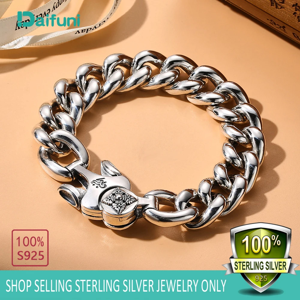 Daifuni 16MM Solid 100% S925 Sterling Silver Cuban Punk Chain Bracelet for Mens Figaro Hip-Hop Rock Fashion  Party Jewelry Gift