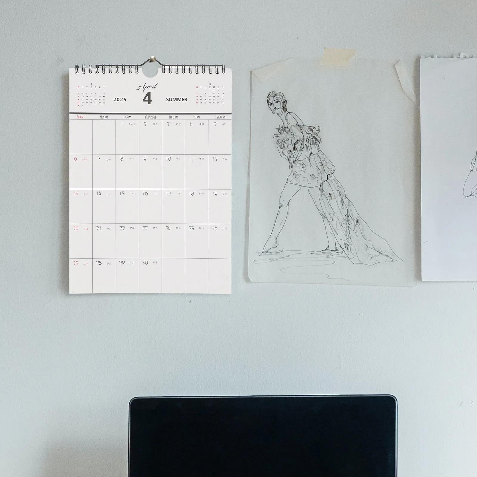 월간 계획 벽걸이 달력 2024.9-2025.12 여성용 투명 인쇄형 걸이식 사무용품 사무실 달력 달력