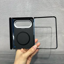Ultra - Thin Magnetic Carbon Fiber Protective Case with Metal Lens for Huawei Pura X Max (Hinge)